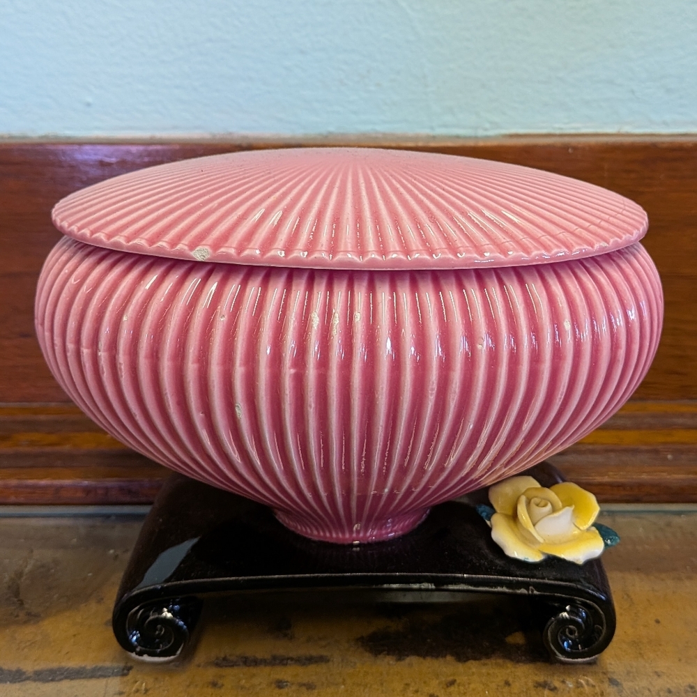 Hand Painted Tilso Japan Vintage Lidded Dish, 5.5" Tall X 6" Long X 4" Wide